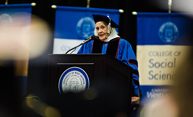 Nellie Dunaway Duke was born on the 20th anniversary of International Women’s Day. That’s not a coincidence. Duke, 87, has spent her life working to improve the lives of women in Georgia and throughout the world, and on Thursday, she received an honorary doctorate from the University of West Georgia after speaking during UWG’s spring commencement.