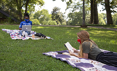 Students wearing masks on campus