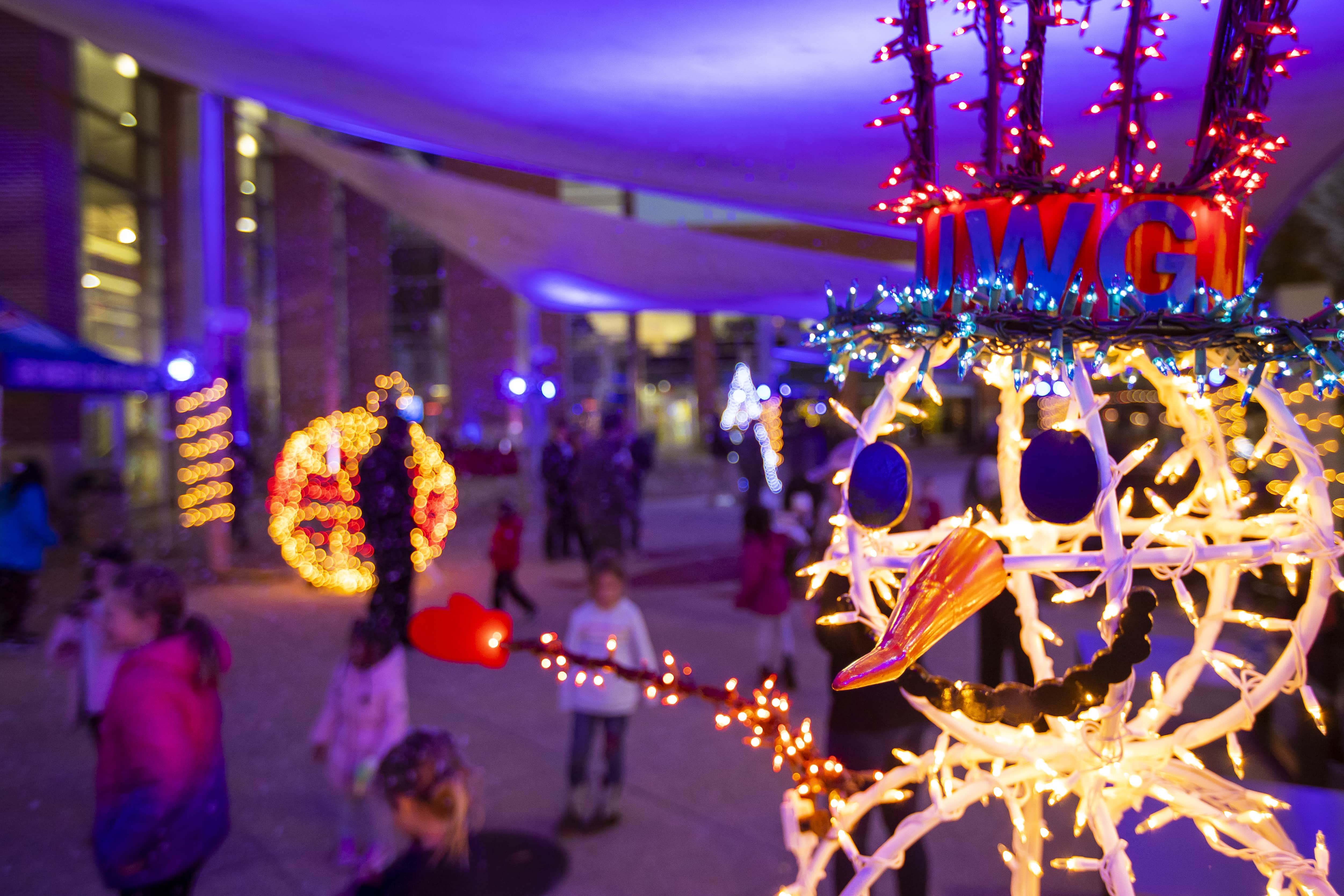 Snowman light sculpture created by UWG's Art Department